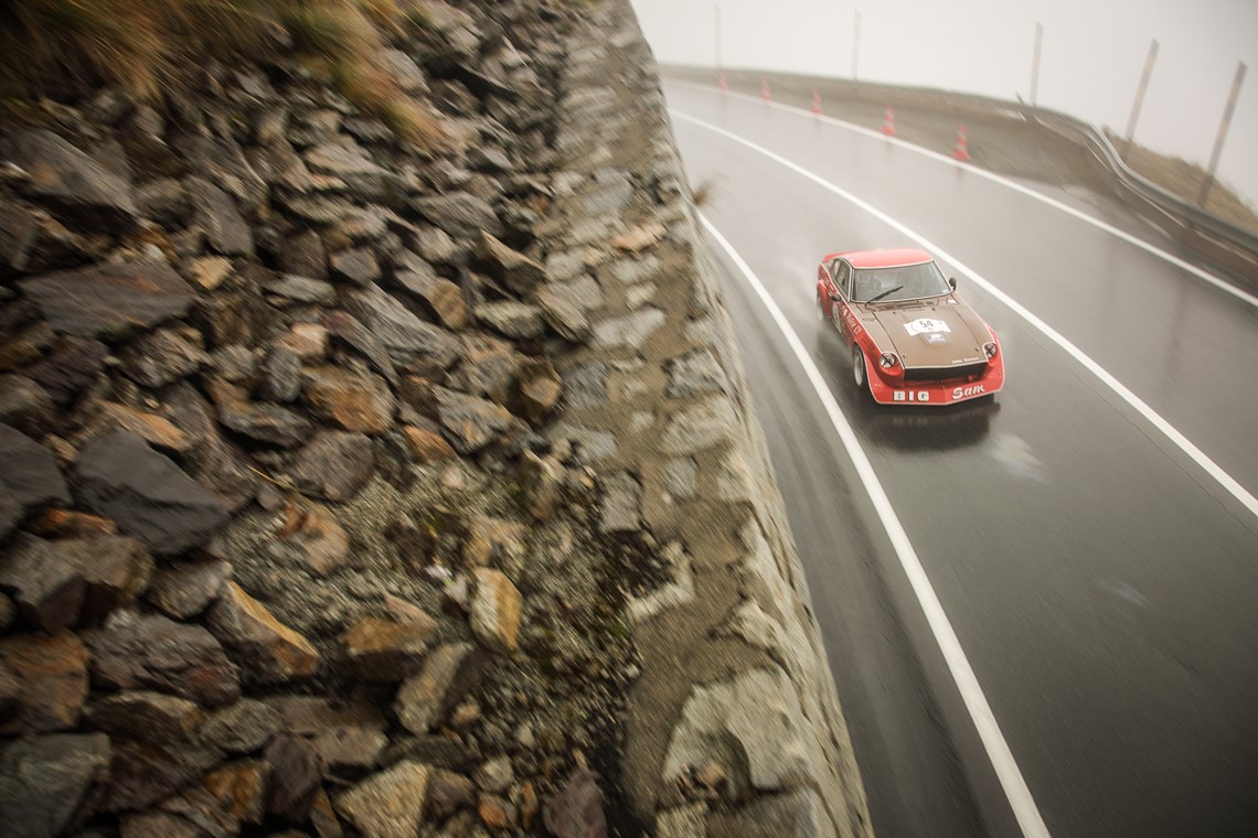 The Datsun 240Z of Phil Gray negotiated some difficult weather condiitons to finish the weekend in 2nd place within Class H.